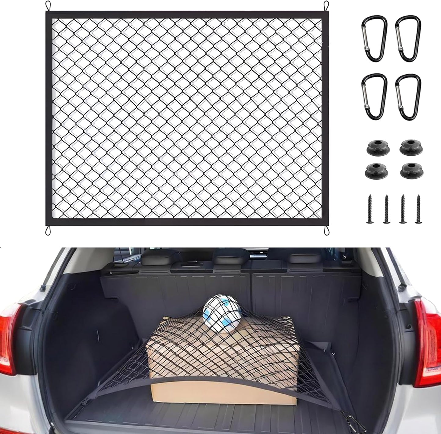 BAILALIBO Cargo Net Stretchable, Adjustable Elastic Trunk Mesh Nets with Metal Hook Universal for SUV, Jeep, Trucks, Car Exterior Accessories for Secure Storage (35.4x15.8 inch)