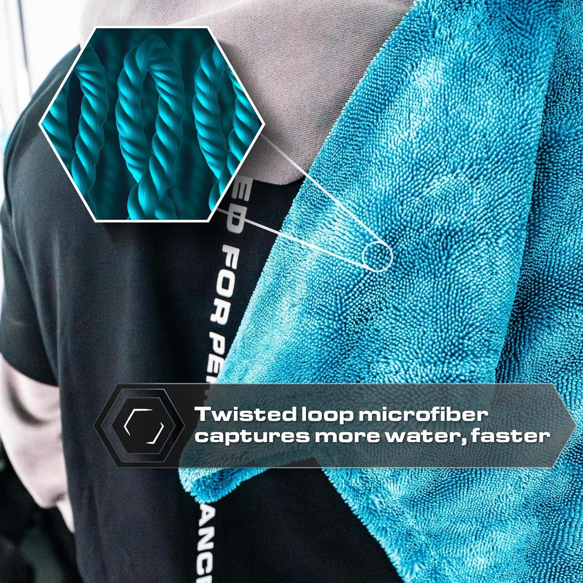 Blackline 24"x36" Twisted-Loop Car Drying Towel, 1300GSM, Streak Free, Lint Free, Reusable - Car Accessories, Microfiber Cleaning Cloth for Car, Truck, SUV - One Pass is All You Need