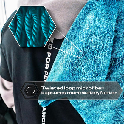 Blackline 24"x36" Twisted-Loop Car Drying Towel, 1300GSM, Streak Free, Lint Free, Reusable - Car Accessories, Microfiber Cleaning Cloth for Car, Truck, SUV - One Pass is All You Need