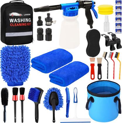 LIANXIN Car Wash Kit Car Wash Cleaning Kit with Car Wash Foam Gun Microfiber Sponge and Towels Tire Brush Built, Car Foam Gun, Car Cleaning Tool