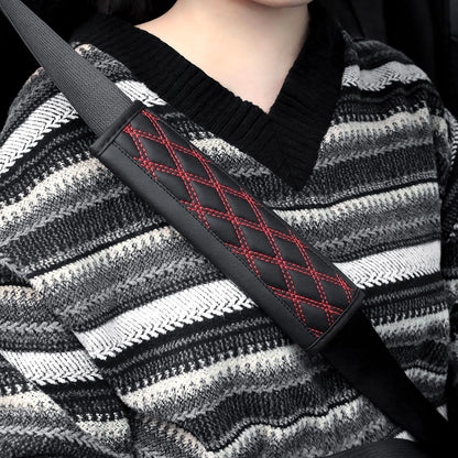 2PCS Car Seat Belt Cover Pads,Leather Seatbelt Covers Protect Shoulder and Neck Car Accessories Interior,Universal Car Seat Strap Pads Car Decorations for Most Cars Trucks (Black/Red)
