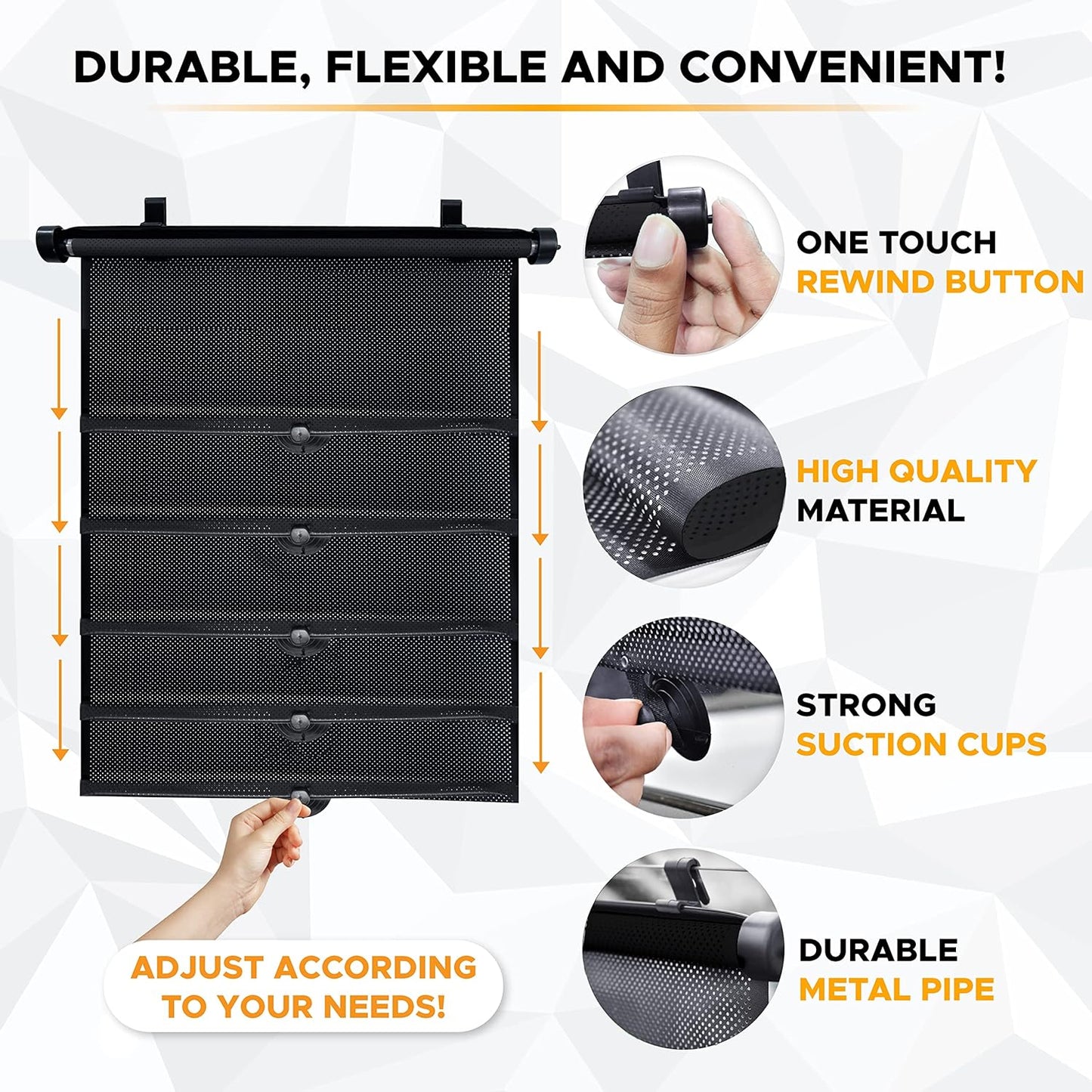 EcoNour Car Side Window Sun Shade (2 Pack) | Retractable Roller Sunshade for Kids | Baby Car Window Shades for UV and Sun Glare Protection | Baby Travel Accessories (15"x17")