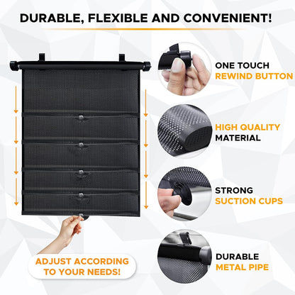 EcoNour Car Side Window Sun Shade (2 Pack) | Retractable Roller Sunshade for Kids | Baby Car Window Shades for UV and Sun Glare Protection | Baby Travel Accessories (15"x17")