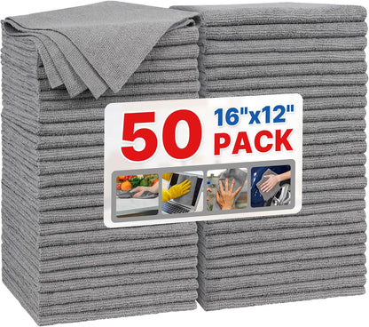 FIXSMITH Microfiber Cleaning Cloth - Pack of 50, Microfiber Towels for Cars 16 x 12 in, Highly Absorbent Cleaning Rags, Lint-Free, Streak-Free Cleaning Cloths for Car Kitchen Home Office