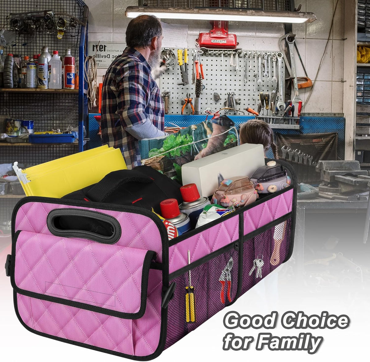 Deosk Car Trunk Organizer for SUV, Car Organizers and Storage with Reinforced Handles, Car Accessories for Women/Men 50LWaterproof Polyester Trunk Organizer, Black