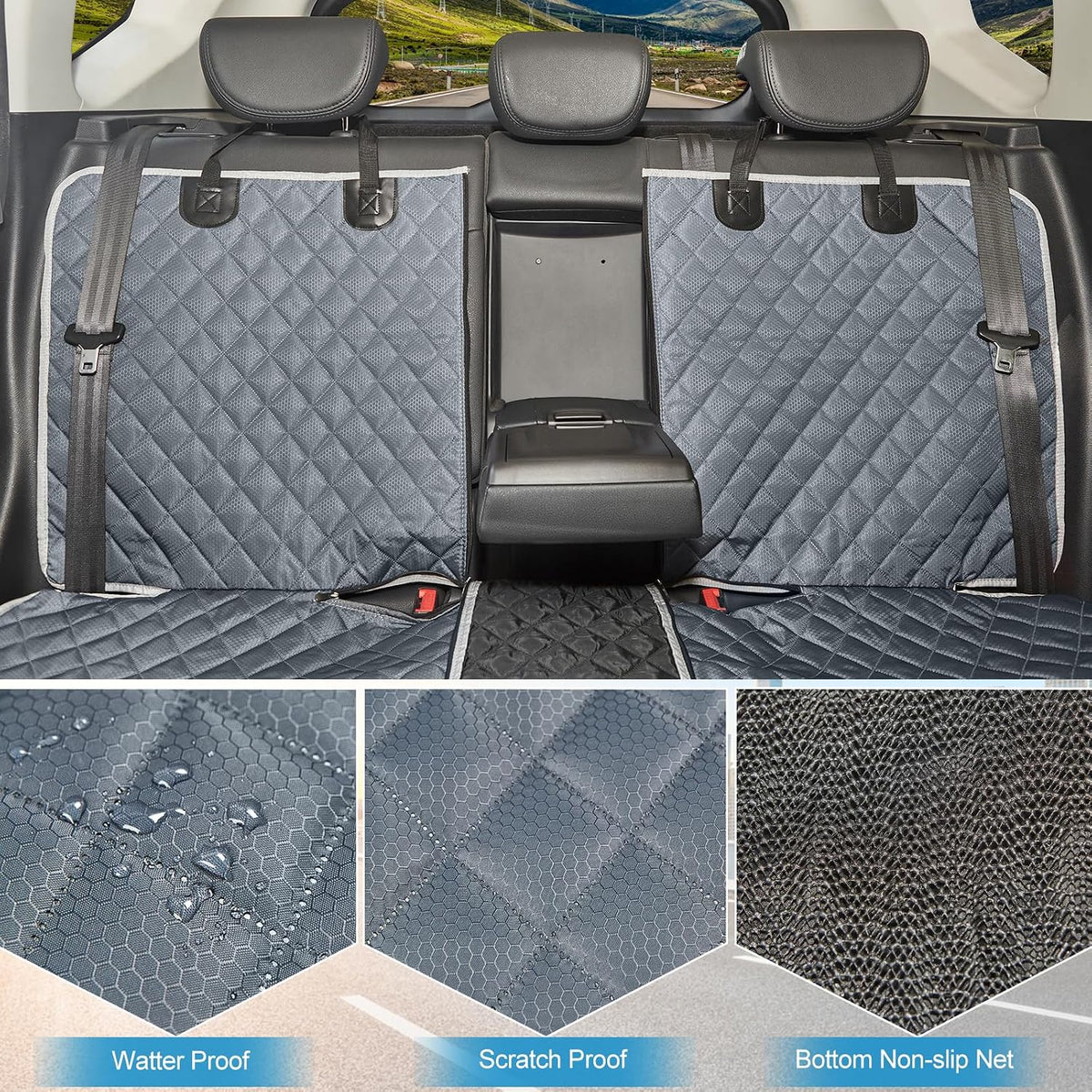 ANOSOSPECIAL Dog Car Seat Cover for Back Seat Cover,Non Stick Fur Rear Seat Protector for Pet,Nonslip Waterproof Durable Universal Fit Interior Backseat Covers for Auto Van SUV