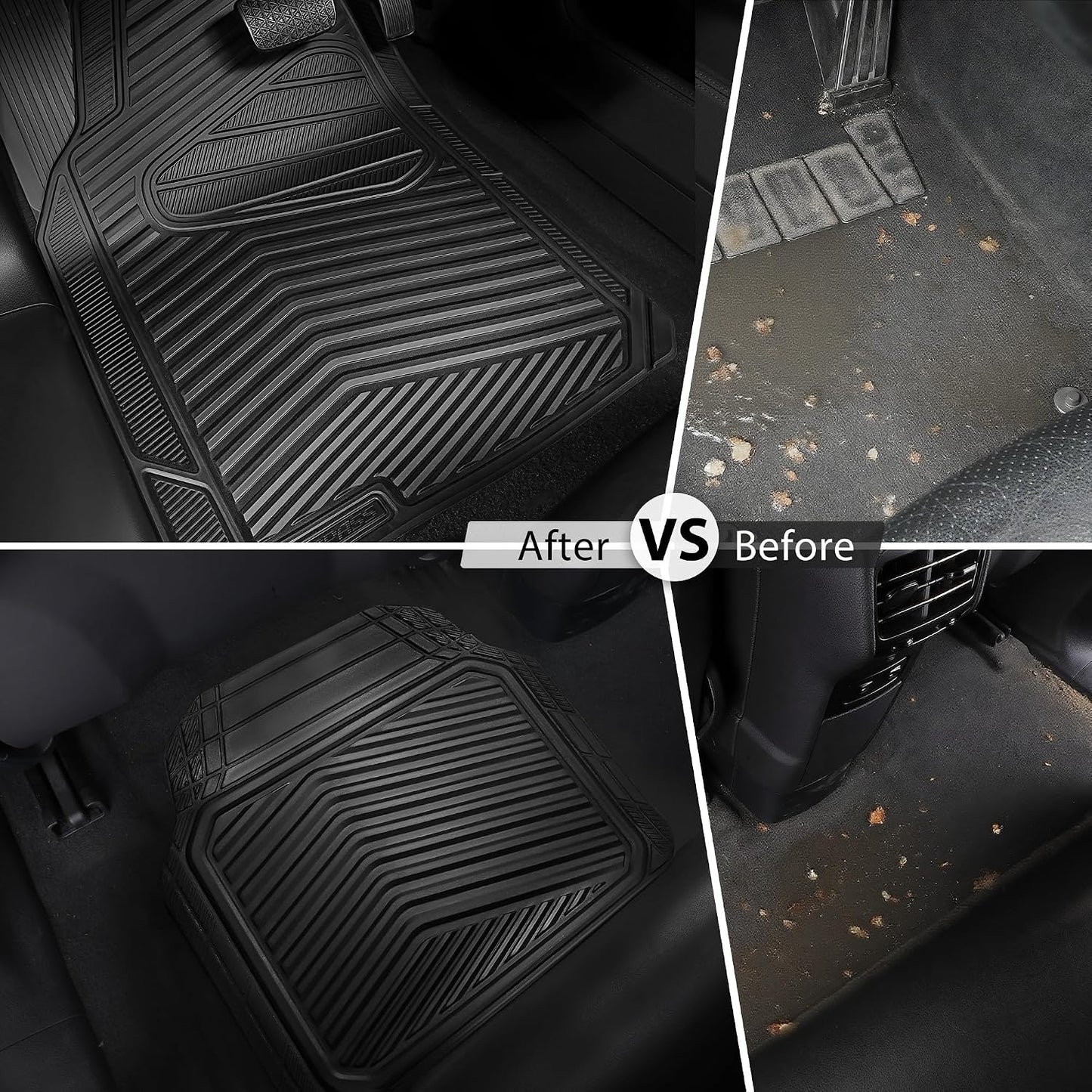 CAR PASS Rubber Car Mats, Waterproof Car Floor Mats All Weather,Car Mat Full Set 3 Piece, Automotive Floor Mat Trim to Fit for Cars Sedans SUVs Trucks, Anti-Slip Easy Clean, All Black