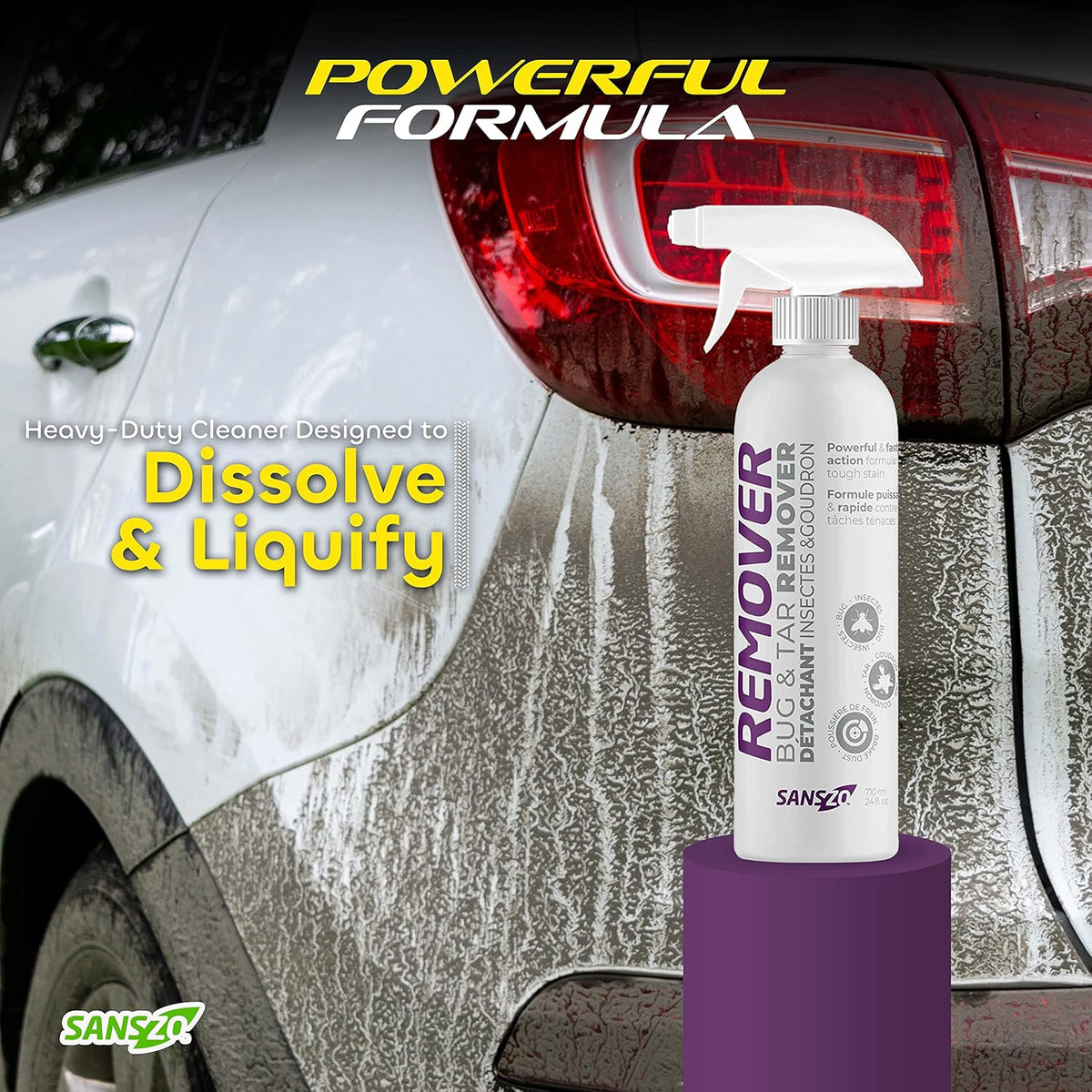 SansZo Bug and Tar Remover - Powerful and Fast-Acting All Purpose Exterior Cleaner & Degreaser - Streak Free Car Detailing Without Scratching, 24 OZ, 2 Pack