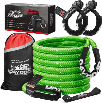 DAYDOOR Recovery Tow Rope Kit with 2 Soft Shackles, 7/16 Inch x 30 ft 31,200 Lbs UHMWPE Tow Strap, Synthetic Towing Rope Recovery Kit for ATV, UTV, SUV, Cars (Gray)
