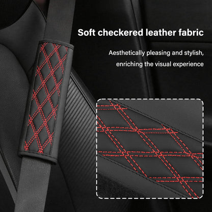 2PCS Car Seat Belt Cover Pads,Leather Seatbelt Covers Protect Shoulder and Neck Car Accessories Interior,Universal Car Seat Strap Pads Car Decorations for Most Cars Trucks (Black/Red)
