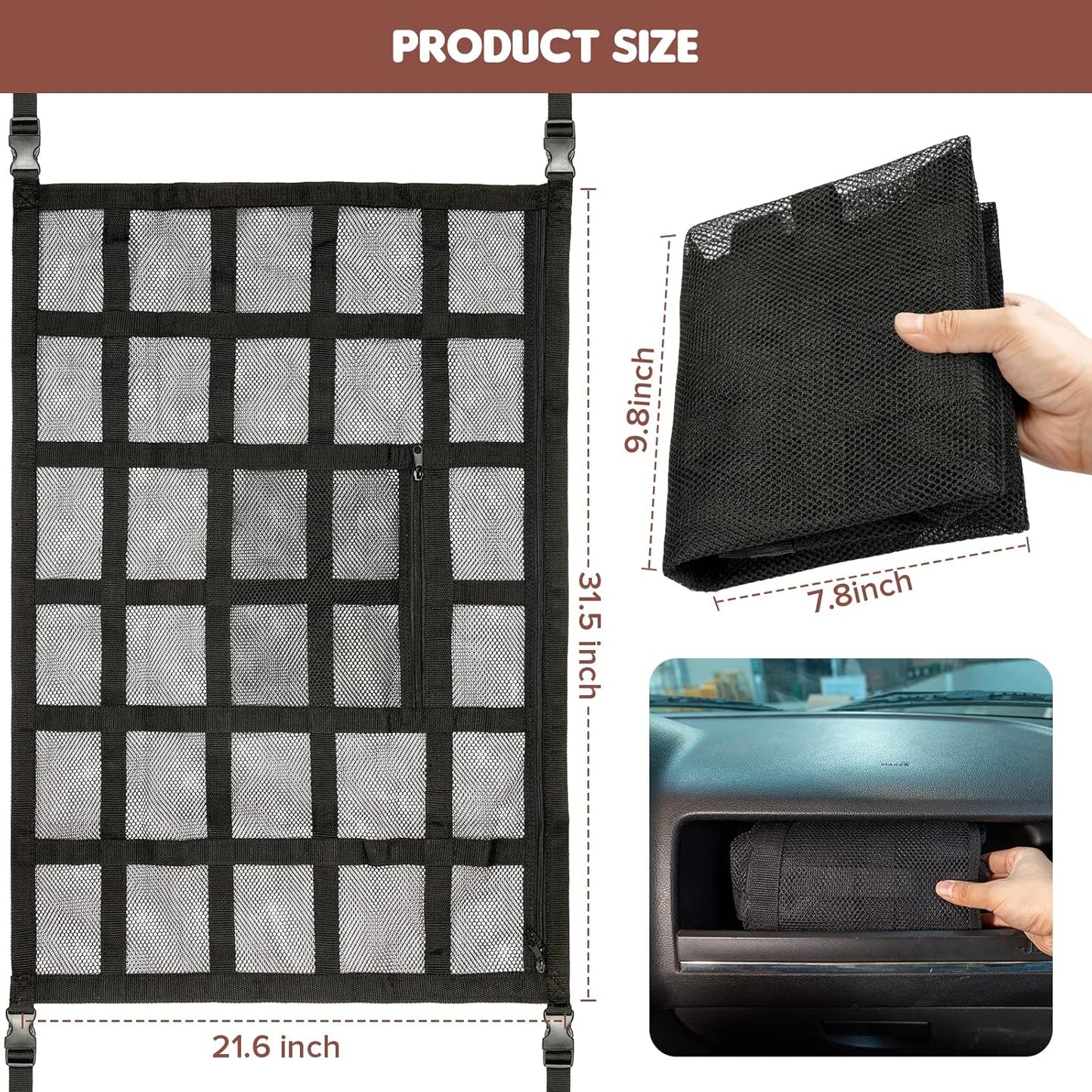 SUV Car Ceiling Cargo Net Pocket,35.4"x23.6" Double-Layer Mesh Car Roof Storage Organizer for Ford,F150,Jeep,Honda CRV,RAV4,Van Organizers and Storage,Camping Accessories