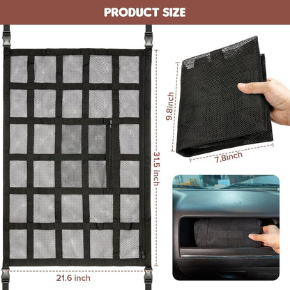 SUV Car Ceiling Cargo Net Pocket,35.4"x23.6" Double-Layer Mesh Car Roof Storage Organizer for Ford,F150,Jeep,Honda CRV,RAV4,Van Organizers and Storage,Camping Accessories