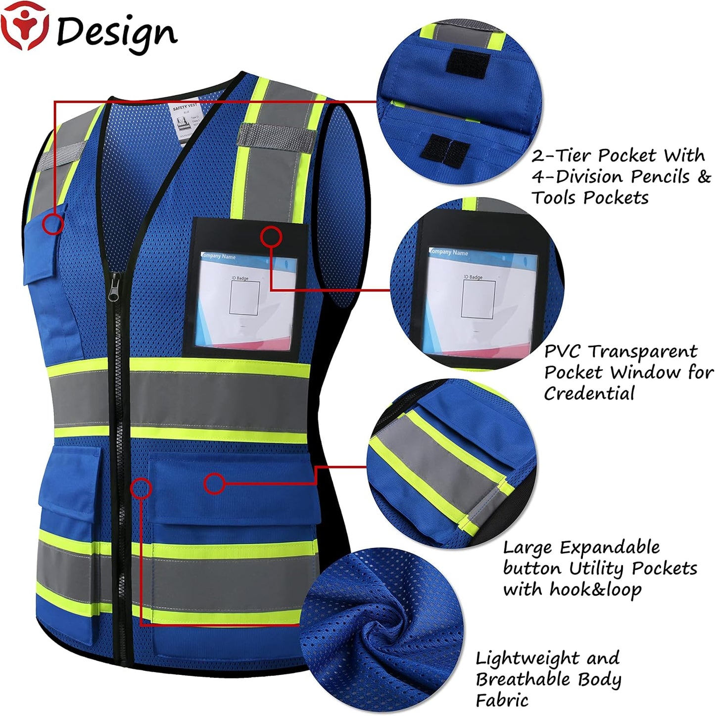 Reflective High Visibility Safety Vest for Men Women with Pockets Zipper Front Meets ANSI/ISEA Standards