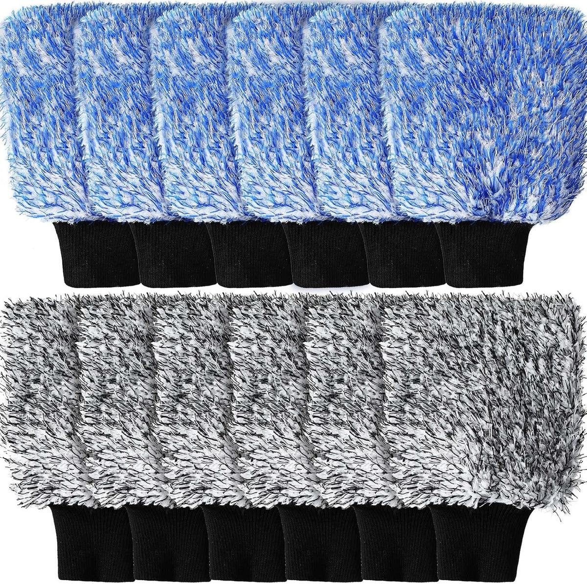 Riakrum 12 Pcs Microfiber Car Wash Mitts, Scratch Free Ultra Absorbent Car Sponge Glove Cleaner Wash Mitts for Car Wheel Trucks Home Cleaning (Black and White,Blue and White)