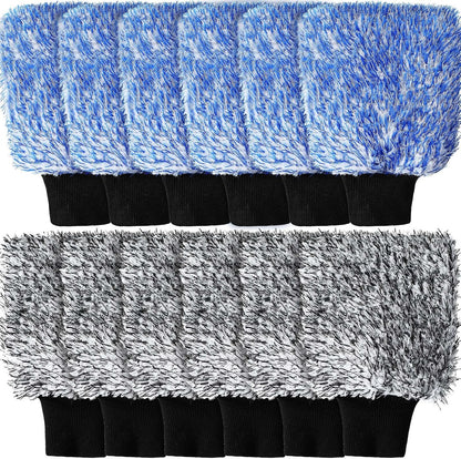 Riakrum 12 Pcs Microfiber Car Wash Mitts, Scratch Free Ultra Absorbent Car Sponge Glove Cleaner Wash Mitts for Car Wheel Trucks Home Cleaning (Black and White,Blue and White)