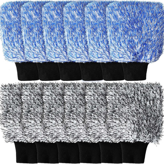 Riakrum 12 Pcs Microfiber Car Wash Mitts, Scratch Free Ultra Absorbent Car Sponge Glove Cleaner Wash Mitts for Car Wheel Trucks Home Cleaning (Black and White,Blue and White)