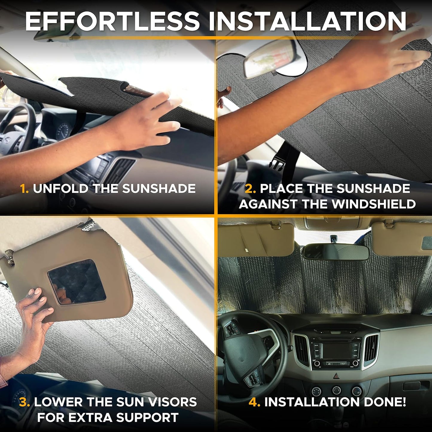 EcoNour Accordion Car Windshield Sun Shade | Car Sun Visor to Protect Harmful UV Rays | Foldable Automotive Windshield Sunshades | Window Sun Blocker to Keep Your Vehicle Cool & Comfort - 58" x 28"