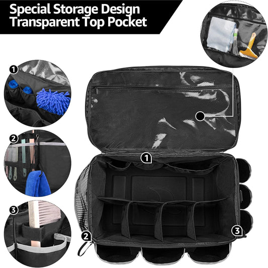 HODRANT Extra-Large Cleaning Caddy with EVA Hard Bottom, High Capacity Cleaning Supplies Organizer for Housekeeping & Home Work, Cleaner Tools Tote Bag with Shoulder Strap, Patent Design
