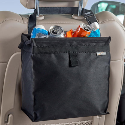 High Road TrashStash Hanging Car Garbage Bag with Push-Close Lid and Waterproof Bin for Car, SUV and Truck Seat Backs - Holds 3 Gallons of Car Trash (Black)