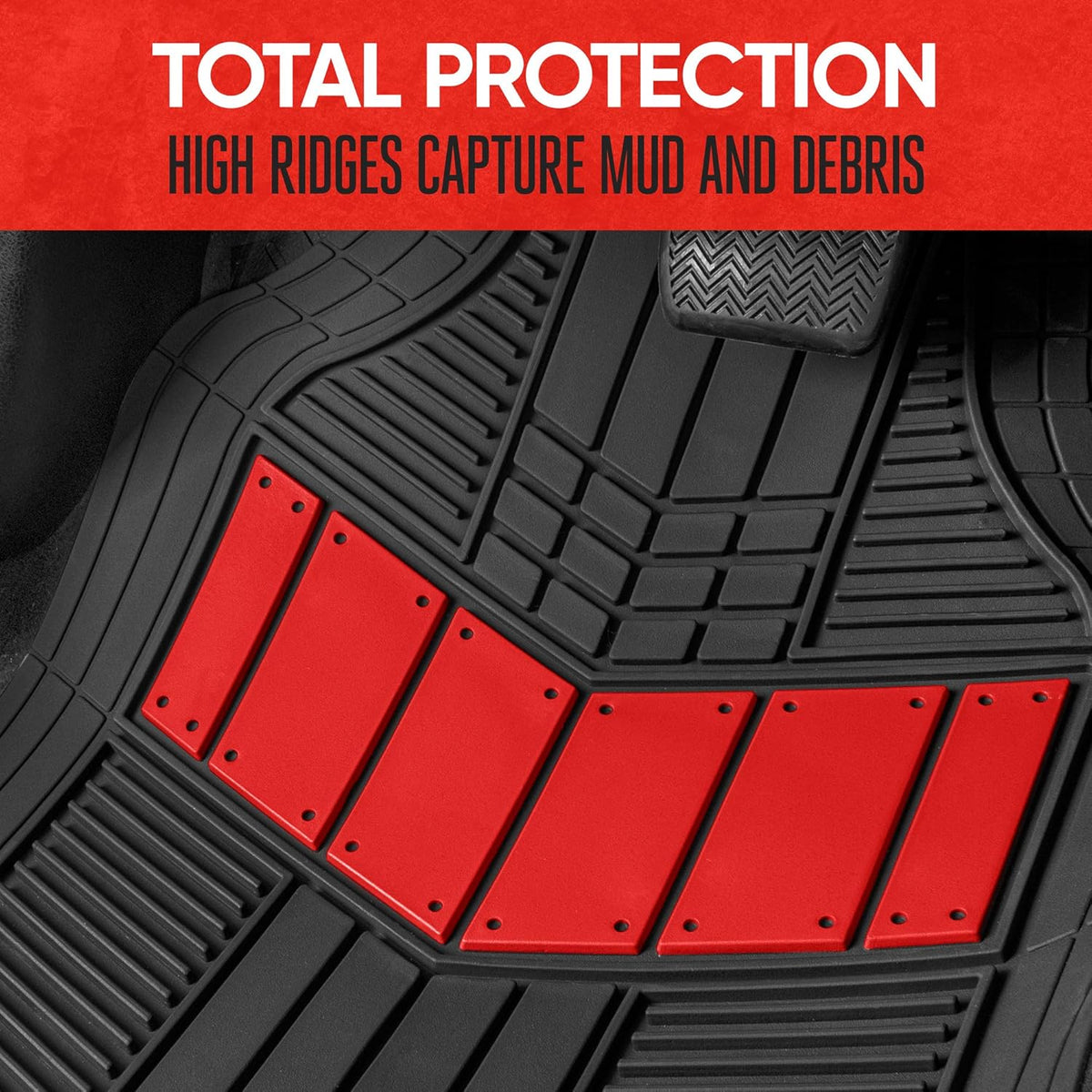 Motor Trend DualFlex™ Rubber Car Floor Mats All Weather Waterproof 4-Piece Sporty Two-Tone Design Car Mats Full Set - Universal Trim-to-Fit Floor Mats for Car, SUV, & Trucks - Car Carpet Protector