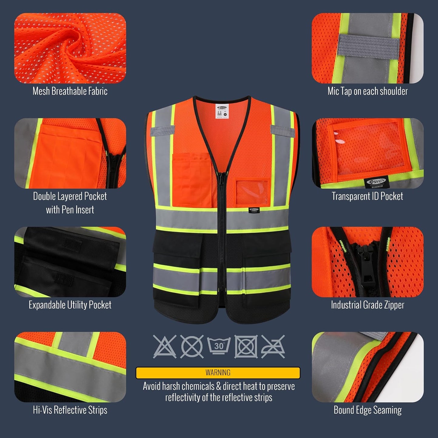 JKSafety Safety Vest for men women Hi Vis Reflective Vest with Pockets and Zipper High Visibility Meet ANSI Standard（BX320