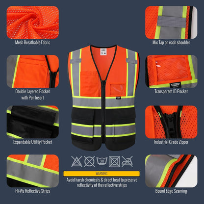 JKSafety Safety Vest for men women Hi Vis Reflective Vest with Pockets and Zipper High Visibility Meet ANSI Standard（BX320