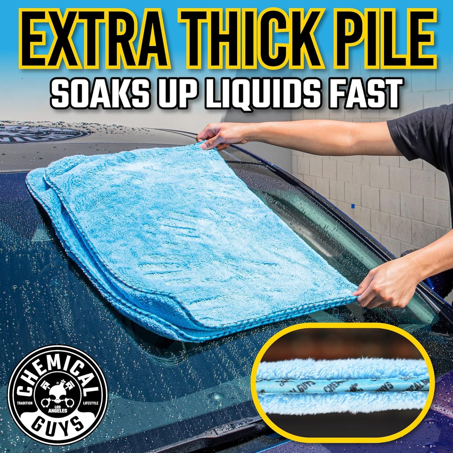 Chemical Guys Woolly Mammoth Large Microfiber Drying Towel - 36 x 25 Inch Gray, Ultra Plush Super Absorbent Car Drying Towel for Cars, Trucks, SUVs, Motorcycles, RVs, and Auto Detailing