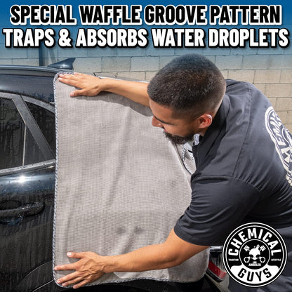 Chemical Guys Waffle Weave Gray Matter Microfiber Drying Towel 2 Pack, Huge Car Drying Towels for Faster Coverage on Paint, Glass, Wheels, and Trim, Streak Free Drying for Cars, Trucks, and SUVs