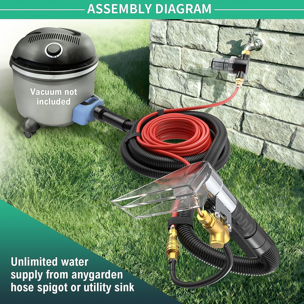 Shop Vac Extractor Kit,Spray Aspirating of Wet Vacuum Hose Extractor Kit,with 50FT Waterline Convert the Universal Shop Vacuum,Into A Professional Auto Carpet Cleaner Machine,for Household,Car,Textile