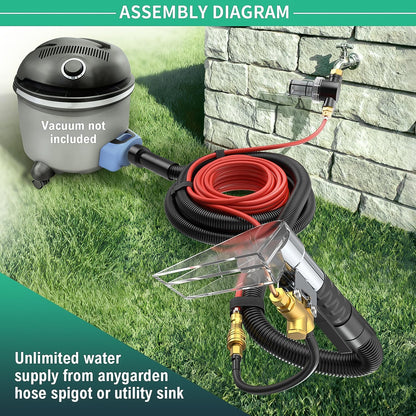 Shop Vac Extractor Kit,Spray Aspirating of Wet Vacuum Hose Extractor Kit,with 50FT Waterline Convert the Universal Shop Vacuum,Into A Professional Auto Carpet Cleaner Machine,for Household,Car,Textile