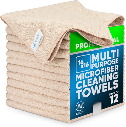 Microfiber Wholesale MW Pro 16x16 Auto Detailing Towels - Plush Car Drying Cloths for Wax Removal, Interiors & Body Shops - Scratch Free (Black, 12-Pack)