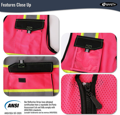 JKSafety Hi Vis Reflective Safety Vests for Men Women High Visibility Vest with Pockets Mesh Fabric Construction Safety Apparel Neon Vest for Work (220-Black L)