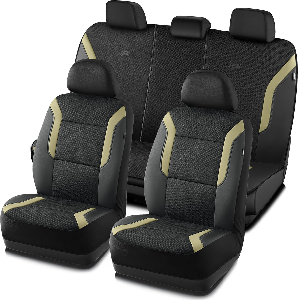 Skechers Memory Foam Seat Covers, Air Cool Mesh Thick Car Seat Covers, Car Seat Covers Front Seats Airbag Compatible, Universal Automotive Comfort for Most Cars, Vans, Trucks, SUV,Black