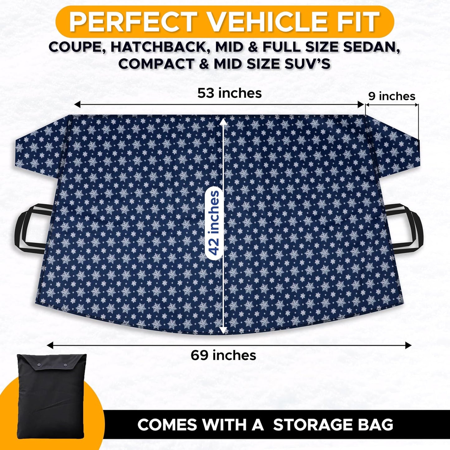 EcoNour Windshield Cover for Ice and Snow - Universal Fit for Car, SUV, Truck, Heavy Duty 600D Oxford Fabric Frost Protector for Ice & Sleet, Includes Anti-Theft Straps, Medium (69"x42")