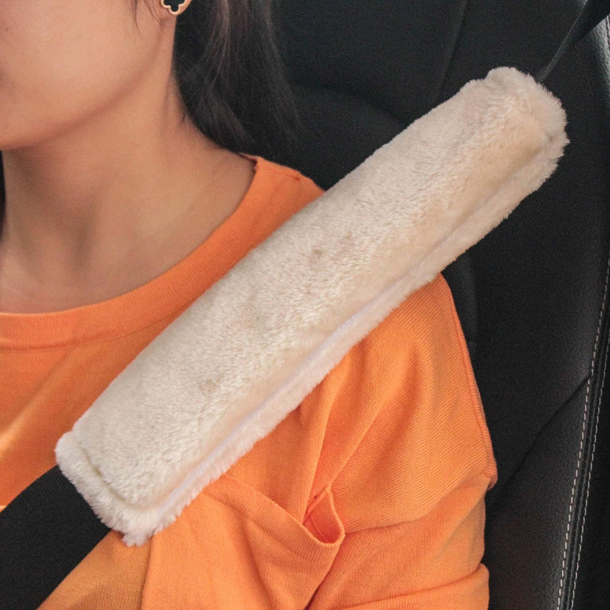 MOONET 2 Packs Car Seatbelt Covers Shoulder Pad for More Comfortable Driving, Universal Seat Belt Cover for Handbag Camera Backpack Straps, Soft Faux Sheepskin Wool Seat Belt Cushion (Beige)