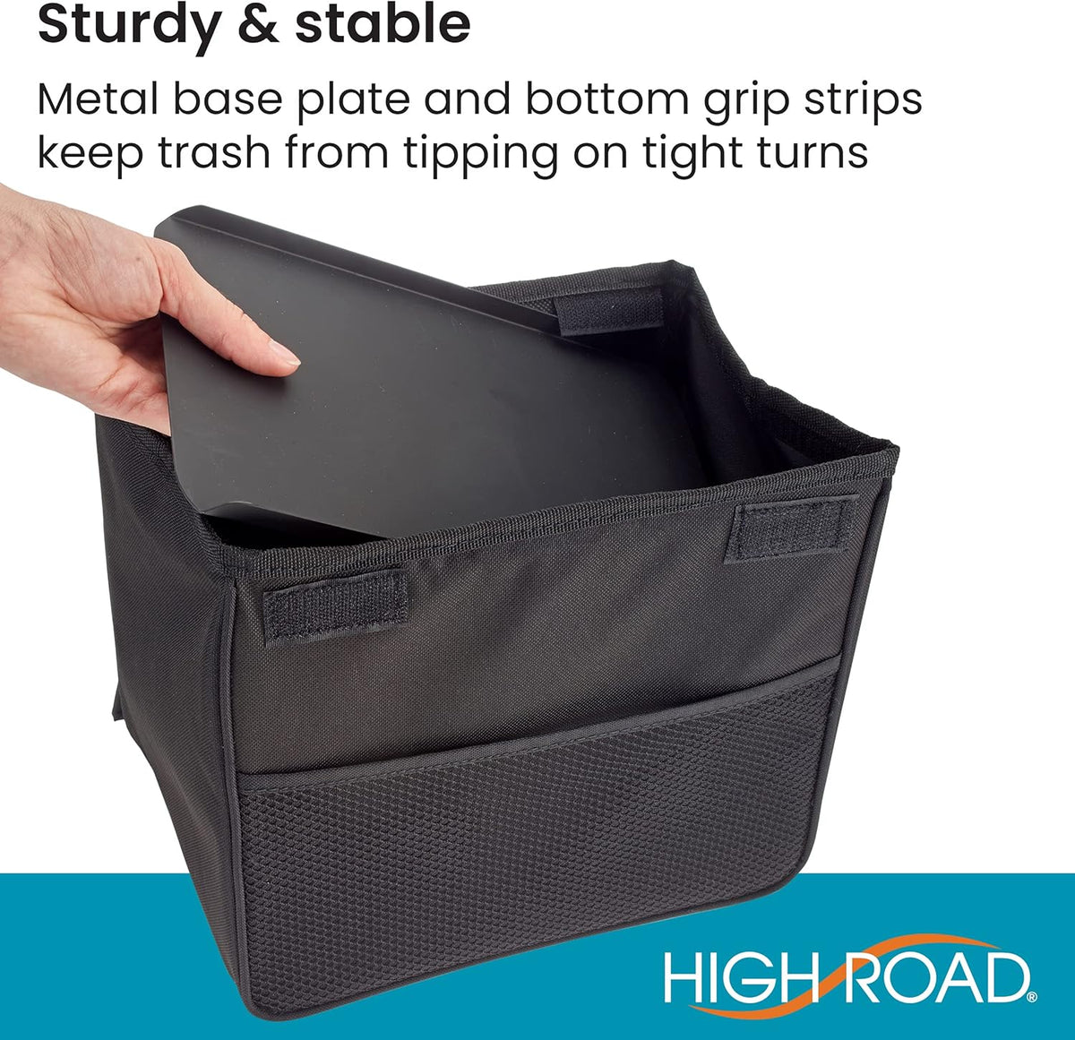 High Road TrashStand Weighted Car Trash Can with Lid and Removable Leakproof Liner - Universal Fit Behind Center Console in Back Seat - Holds 2 Gallons of Car Garbage