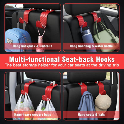 Amooca 4-Pack Car Headrest Hooks Vehicle Storage Organizer for Purses Handbags Groceries Backpack Coats –Holds 55lbs 360° Rotating Black