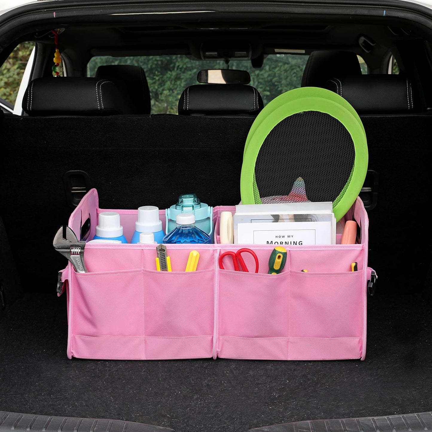 AOKJOY Car Trunk Organizer Car Storage Organizer Collapsible Multi Compartment Car Organizer Adjustable Straps for SUV(Beige)