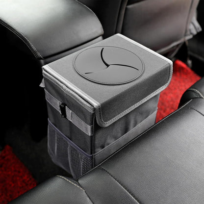 AOKJOY Car Garbage can with lid Leak Proof Vehicle Trash Can 3 Storage Pockets Hanging Waterproof car Trash Bag for SUV Beige