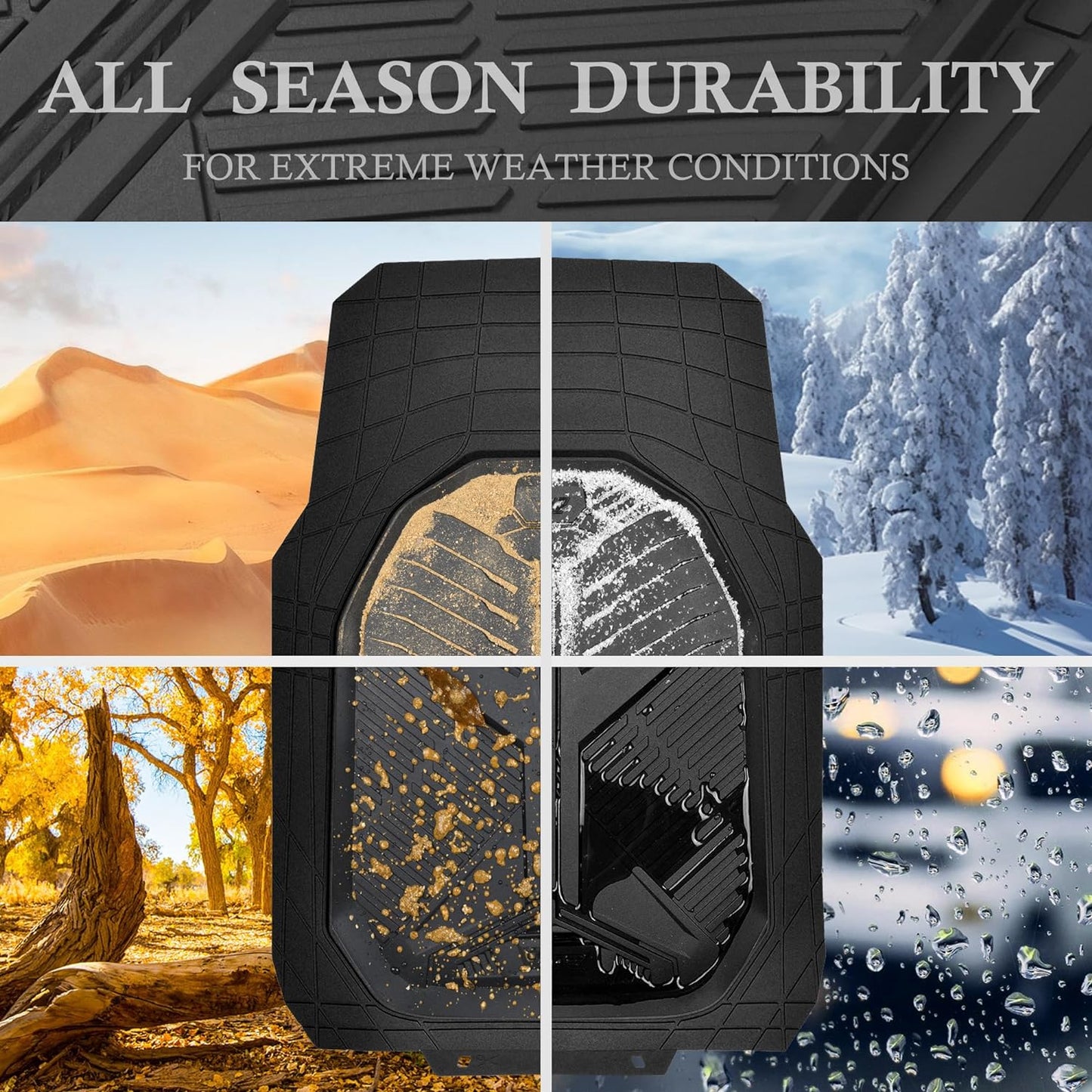 CAR PASS Heavy Duty Rubber Car Mats with Cargo Liner, Deep-Dish Car Floor Mats and Trunk Mat All Weather, Universal Trim-to-Fit for SUVs Trucks Sedans, Waterproof Anti-Slip, Trimmable V12 Black