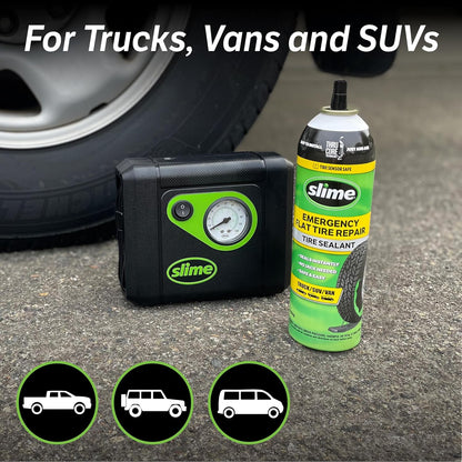 Slime 50107 Flat Tire Puncture Repair, Smart Spair, Emergency Kit For Car Tires, Includes Sealant And Tire Inflator Pump, Suitable For Cars And Other Highway Vehicles, 15 Min Fix