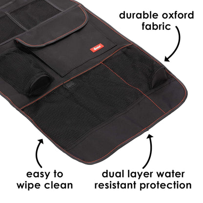 Diono Stow 'n Go Car Back Seat Organizer for Kids, Kick Mat Back Seat Protector, with 7 Storage Pockets, 2 Drinks Holders, Water Resistant, Durable Material, Black , 18x10x9 Inch (Pack of 1)