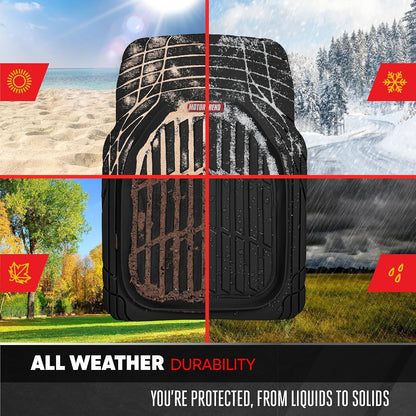 Motor Trend FlexTough 4-Piece Heavy Duty Floor Mats for Cars Trucks SUVs, Automotive Floor Mats Car Mats Full Set Front, Rear & Cargo, Trim-To-Fit Semi-Custom Deep Dish All Weather Rubber Mats - Black