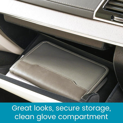 High Road Car Owners Manual Case and Glove Compartment Document Holder - Pebbled Faux Leather Glove Box Organizer for Car, SUV, Truck