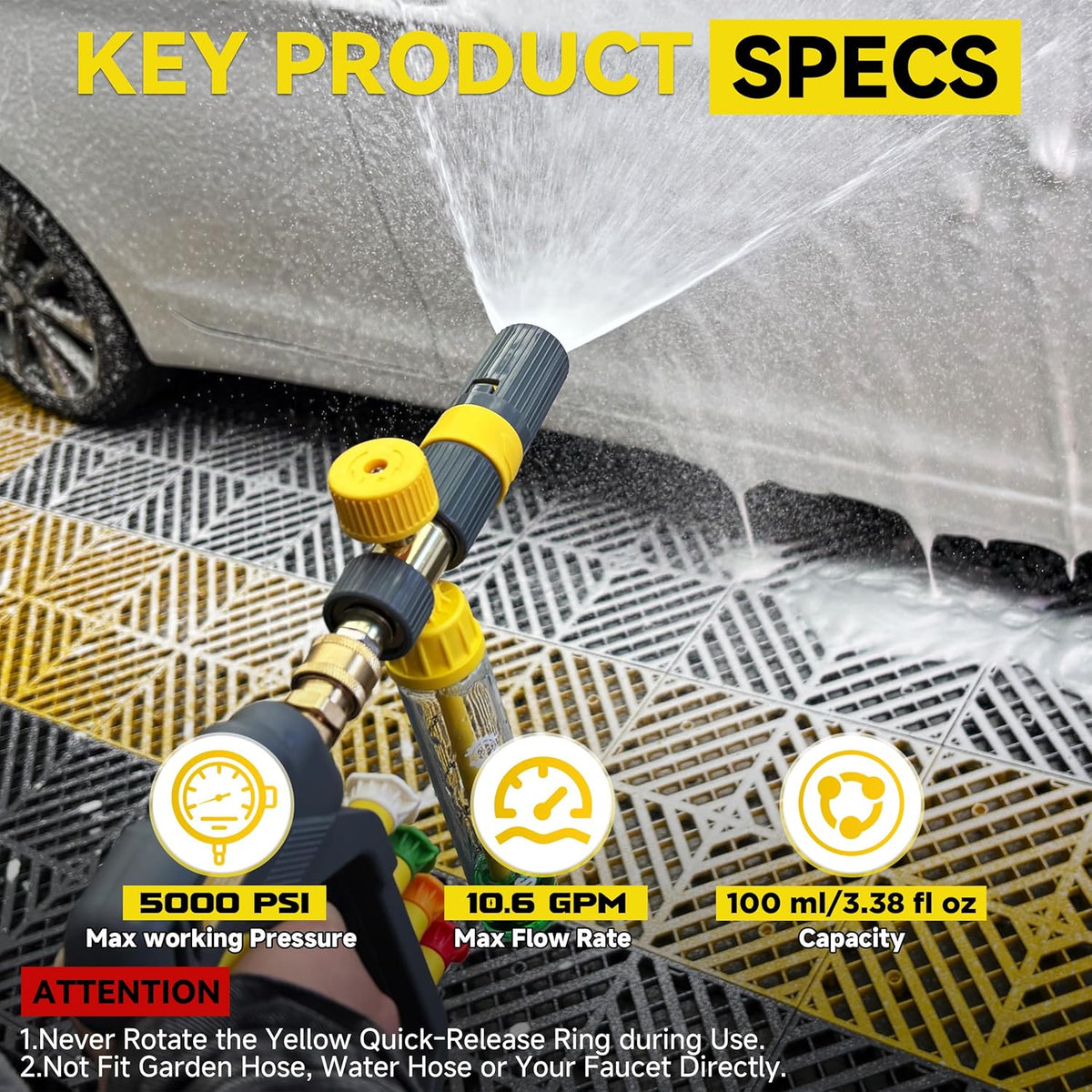 PWACCS Pressure Washer Foam Gun, Short Pressure Washer Gun, Foam Cannon for Car Wash Kit with 1/4" Quick Connector, Pressure Wash Handle for Power Washer with M22 Male Inlet, 4000 PSI, 1.5 Liter