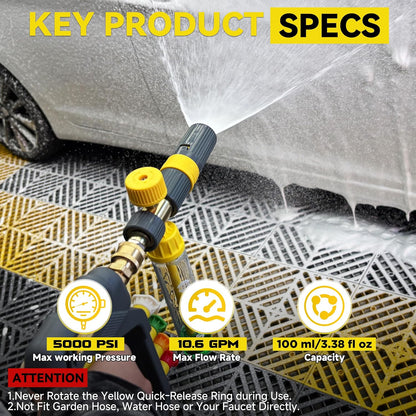 PWACCS Pressure Washer Foam Gun, Short Pressure Washer Gun, Foam Cannon for Car Wash Kit with 1/4" Quick Connector, Pressure Wash Handle for Power Washer with M22 Male Inlet, 4000 PSI, 1.5 Liter