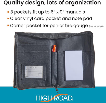 High Road Car Glove Box Organizer, Registration and Insurance Document Holder and Car Manual Holder with Flexible Secure Zippered Case and Note Pad