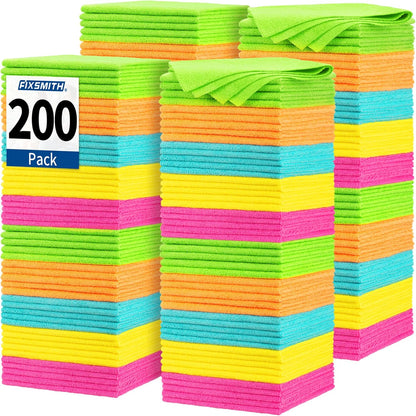 FIXSMITH Shop Towels, Pack of 200, Grey Microfiber Cleaning Cloth Bulk, Microfiber Towels for Cars, All-Purpose Absorbent Cleaning Rags, Dust Cloth for Automotive, Mechanic, Garage, 11.5 x 11.5 inch