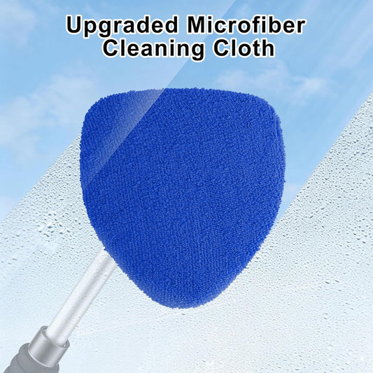 JUSTTOP Windshield Cleaner Tool, Car Interior and Exterior Window Cleaning Kit with Extendable Handle & 4 Reusable Microfiber Pads, Auto Glass Wiper Brush Kit for Car & Home Windows (Green)