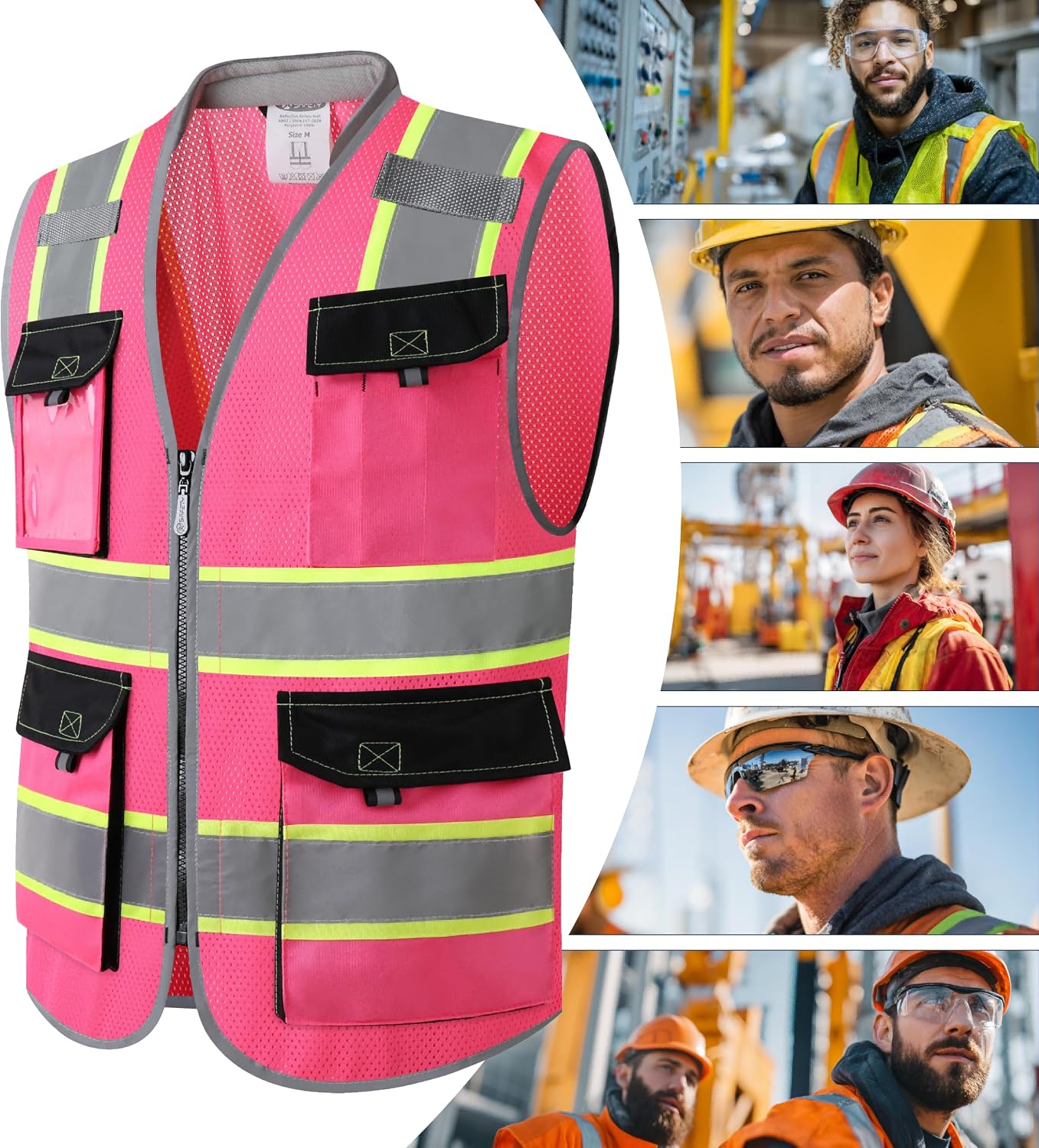 JKSafety Safety Vest for Men Women Hi Vis with Pockets and Cushioned Collar Construction Vest Meet ANSI Standard (BX360)
